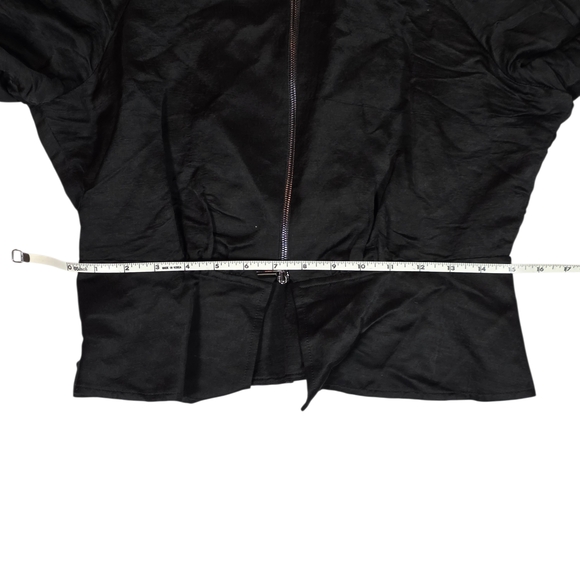 LEWIT Zip Front Linen Blend Peplum Jacket | Small | Black | Contemporary Luxury - Picture 8 of 13